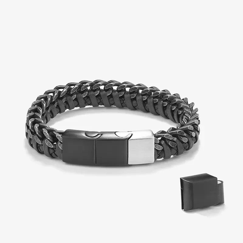 Pulsera Hombre Nature Leather Negra | Radiant