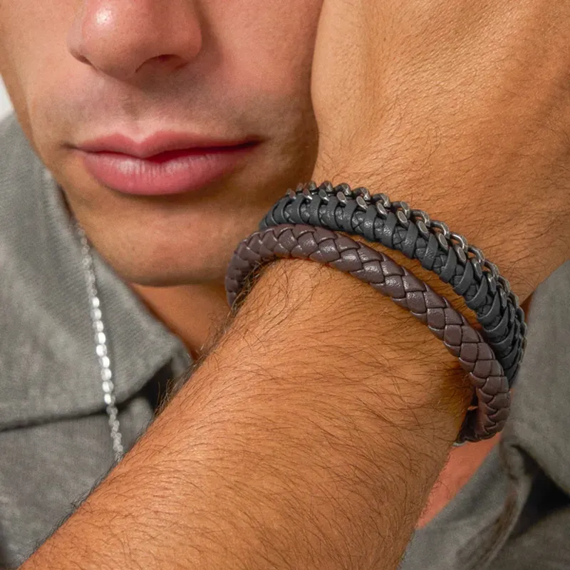 Pulsera Hombre Nature Leather Negra | Radiant