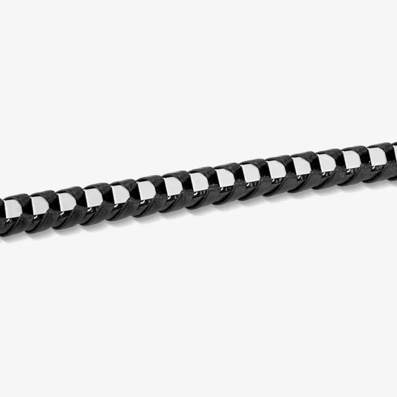 Pulsera Hombre Shadow Link Cuero Negro | Radiant