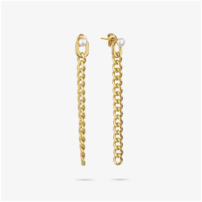 Pendientes Mujer Emily Chain Dorado | Dorados con Cadenas y Perla