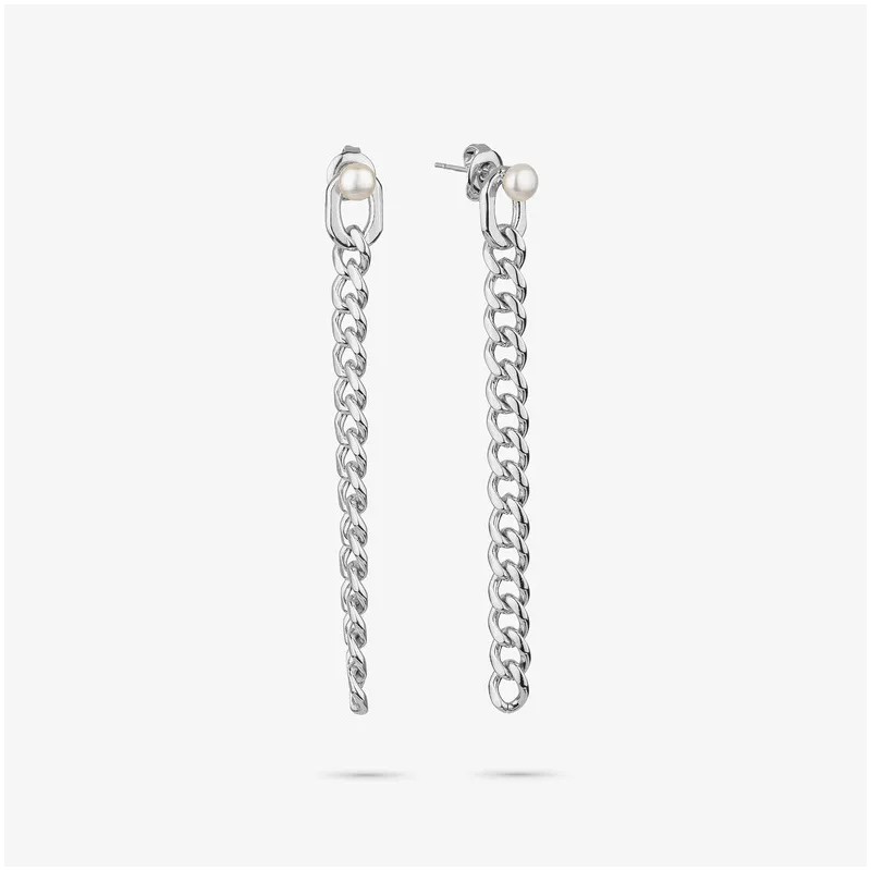 Pendientes Mujer Emily Chain Prata | Dorados con Cadenas y Perla