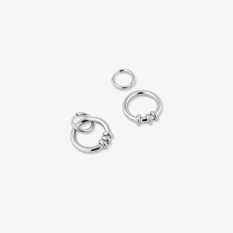 Pendientes plateados largos doble aro | Radiant