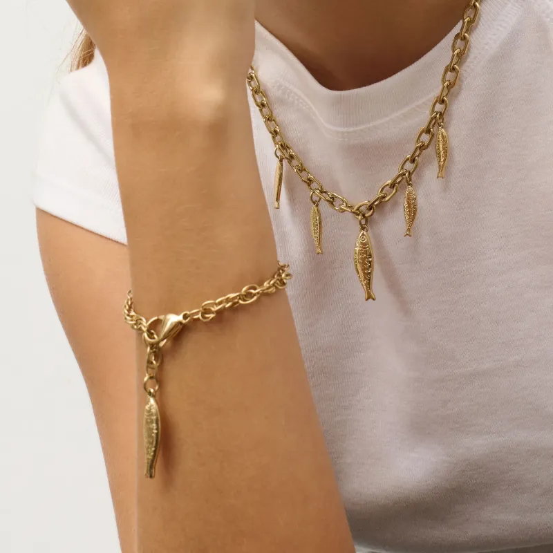 Collar largo dorado mujer con peces Sea | Radiant