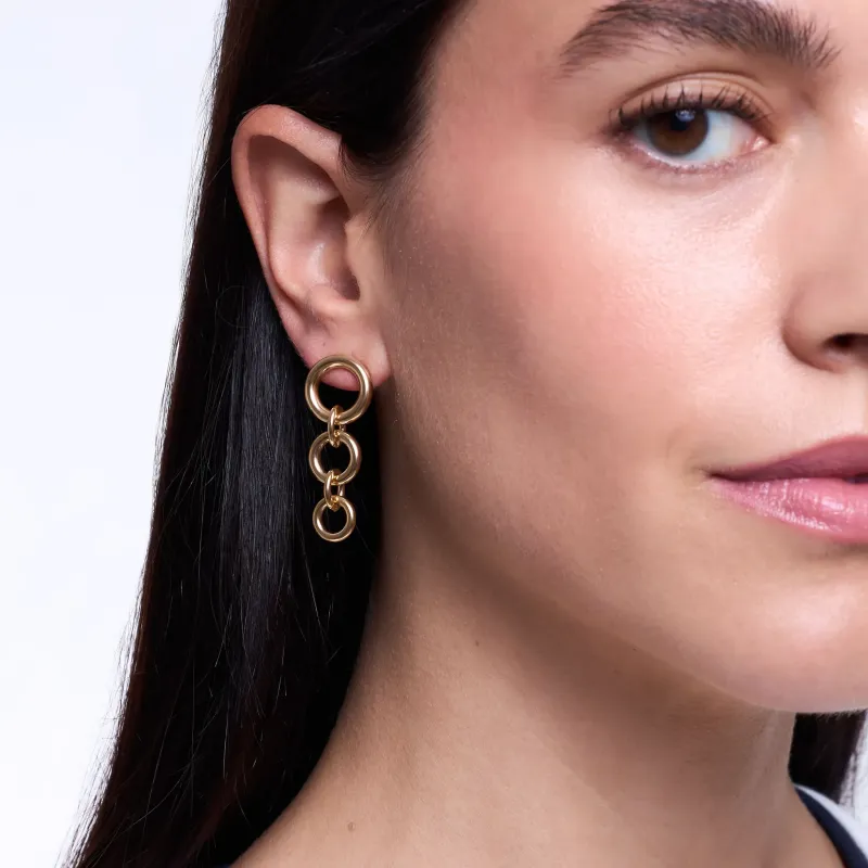 Pendientes dorados largos mujer diseño triple | Radiant