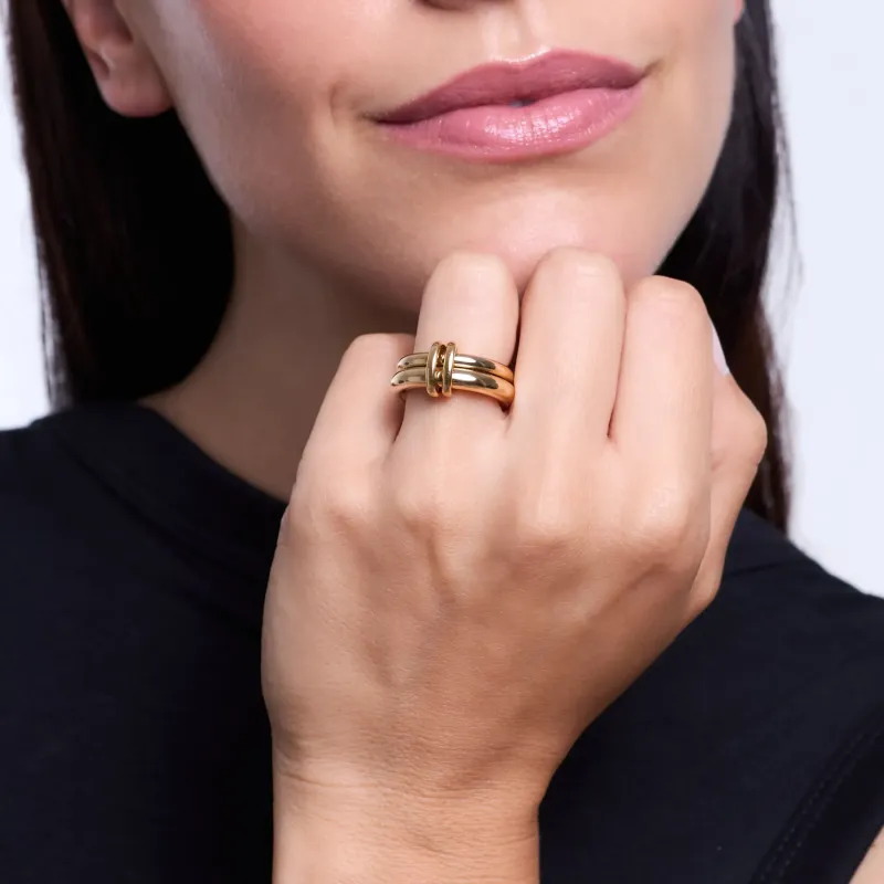 Anillo dorado mujer doble acero inoxidable | Radiant