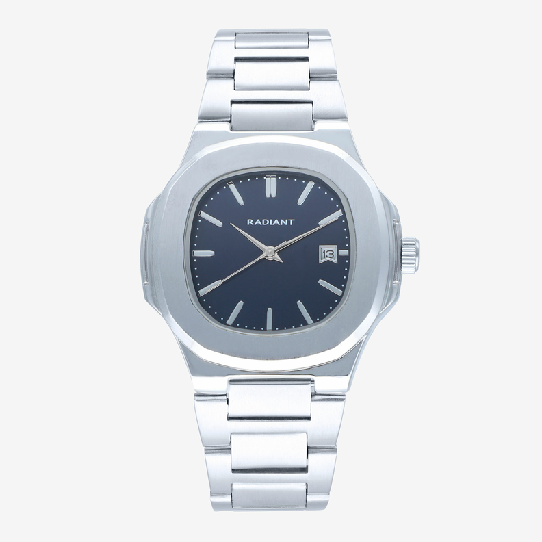 Radiant T Time Reloj Hombre Plateado Esfera Azul caja hexagonal